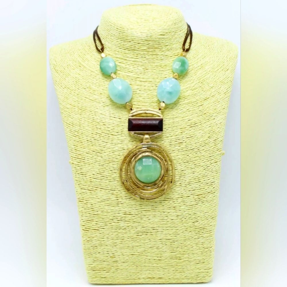 Semi Precious Amazonite & Leather Cord Necklace by The Sak NWT